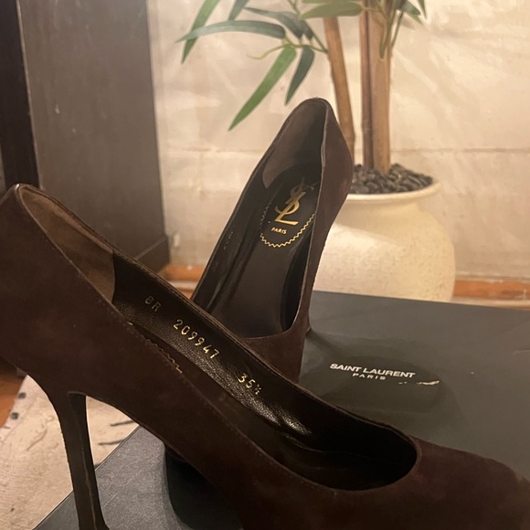 Saint Laurent Dark Brown Suede Heels - Picture 2 of 6